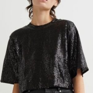 H&M All Over Sequin Tee - Black
